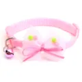 Pink pet collar detail showcasing sheer white bow, colorful beads, and cute bell. - Width 1.0cm, Adjustable Range 21-34cm / Pink