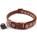 Brown paw print pet collar with bell and buckle, 1.0cm width cat and dog accessory detail. - Coffee