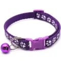 Durable purple pet collar with cute paw print pattern, plastic buckle, and bell for cats and dogs. - Purple