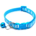 Blue pet collar with white paw print pattern, plastic buckle and metal bell for dogs cats. - Lake Blue