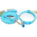 Blue cartoon cat dog leash and collar set with bell for outdoor pet walking and training. - Lake Blue