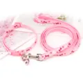 Pink pet collar and leash set with cute bone paw print design, bell and adjustable buckle. - Pink