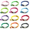 Reflective pet collar with bell, adjustable safety buckle, nylon cat and dog collar 1cm - Width 1.0cm, Adjustable Range 21-34cm / Multicolor