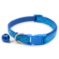 Close-up detail of blue pet collar featuring cute bubble print, metal bell, and sturdy buckle. - Blue