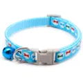 Blue pet collar detail, nylon material, colorful bone print pattern, adjustable design. - Width 1.0cm, Adjustable Range 21-34cm / Lake Blue