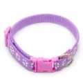 Purple pet collar with cute white paw prints, pink buckle and metal D-ring for cats dogs. - Light Purple