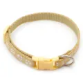 Close-up detail of yellow pet collar with cute white paw print pattern and sturdy buckle. - Size S, Width 1.0cm, Adjustable 17-26cm / Khaki