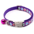 Purple nylon pet collar with colorful bone print, plastic buckle and bell for cats and dogs. - Width 1.0cm, Adjustable Range 21-34cm / Purple