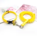 Set collare e guinzaglio per animali con stampa di zampe, regolabile con campanello. - Giallo