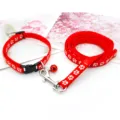Set collare e guinzaglio per animali con stampa zampa rossa e campanello dettagliato - Rosso