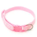 Pink pet collar with cute paw print pattern, durable plastic buckle and metal D-ring for dog. - Size S, Width 1.0cm, Adjustable 17-26cm / Pink