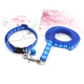Set collare e guinzaglio blu per animali domestici con impronte di zampe e campanello. - Blu