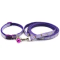 Ensemble collier et laisse pour chat et chien violet avec motif lune et cloche rose. - Largeur 1.0cm Longueur 120cm Plage de Réglage 19-32cm / Violet