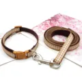 Vintage brown plaid pet collar and leash set for small dogs outdoor walking supplies - Coffee