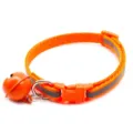 Vue détaillée du collier orange pour animal avec bande réfléchissante et grosse cloche. - Orange