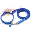 Set collare e guinzaglio per cani e gatti blu con motivo di zampe e campanelli per passeggiate. - Blu Oro