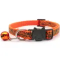 Halloween cat collar with orange spiderweb pattern, black cat safety buckle and jingle bell. - Style 17