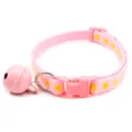 Pink pet collar with yellow stars, 1.0cm wide, featuring safety buckle and a large bell. - Width 1.0cm, Adjustable Range 21-34cm / Pink