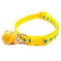 Yellow pet collar with blue stars, plastic buckle, D-ring and large yellow bell for small cats. - Width 1.0cm, Adjustable Range 21-34cm / Yellow