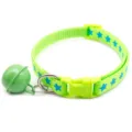 Green pet collar detail showing blue star print, sturdy plastic buckle and large metal bell. - Width 1.0cm, Adjustable Range 21-34cm / Light Green