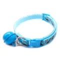 Blue camouflage pet collar with bell, 1cm wide nylon puppy cat neck strap for outdoor daily use. - Lake Blue