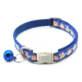 Blue pet collar for cats and small dogs, 1cm wide nylon with cute cartoon print, bell and buckle. - Width 1.0cm, Adjustable Range 21-34cm / Blue