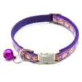 Purple pet collar with cute cartoon print, plastic buckle, D-ring and bell for cats dogs. - Width 1.0cm, Adjustable Range 21-34cm / Purple