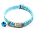 Cute cartoon print pet collar with bell, adjustable nylon strap for cats and small dogs. - Width 1.0cm, Adjustable Range 21-34cm / Lake Blue