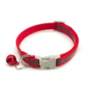 Red reflective pet cat dog collar with bell and safety buckle adjustable small pet neck strap - Width 1.0cm, Adjustable Range 21-34cm / Red