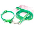 Ensemble laisse et collier pour chien motif vert, accessoire réglable 1cm de large. - Vert