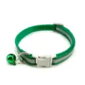 Green reflective pet collar with bell for cats and small dogs adjustable safety buckle 1cm - Width 1.0cm, Adjustable Range 21-34cm / Green