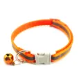 Orange reflective pet collar for cats and small dogs with bell and buckle detail view. - Width 1.0cm, Adjustable Range 21-34cm / Orange Red