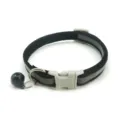 Adjustable black pet reflective collar with bell for cats and small dogs, 1cm wide detail view. - Width 1.0cm, Adjustable Range 21-34cm / Black