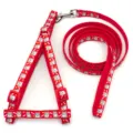 Red pet harness and leash set with cute puppy print, adjustable size for cats and small dogs. - Width 1.0CM Cord Length 1.2M Adjustment Range 19-32CM / Red
