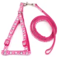 Pink pet harness and leash set with cute cartoon animal print for small dogs and cats. - Width 1.0cm, Leash Length 120cm / Rose Red