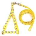 Yellow pet harness and leash set with cute cartoon cat patterns, adjustable straps for small dogs. - Width 1.0cm, Leash Length 120cm / Yellow
