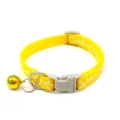 Yellow pet collar with white cracked pattern, metal bell, and buckle for cats and dogs. - Yellow