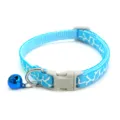 Blue white cracked pattern pet cat collar detail view with cute bell and safety buckle accessory - Lake Blue