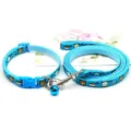 Blue pet dog leash and collar set with cute cartoon pattern and bell for small pets. - Lake Blue