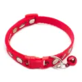Red 1cm pet collar detail showing cartoon print, plastic buckle, and cute small bell. - Width 1.0cm, Adjustable Range 21-34cm / Red