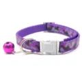 Purple camo pet collar with bell, adjustable nylon cat and dog collar accessory. - Width 1.0cm, Adjustable Range 21-34cm / Purple
