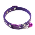 Purple cat collar with cute cartoon cat and bone print, adjustable strap and pink bell. - Width 1.0cm, Adjustable Range 21-34cm / Purple