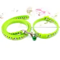 Green pet leash and collar detail view, cute cartoon dog print, adjustable strap with bell - Width 1.0cm, Leash Length 1.2m, Adjustable Range 19-32cm / Fluorescent Green