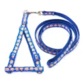 Blue pet leash harness detail showing cute cartoon print nylon strap and metal hook hardware. - Width 1.0cm, Leash Length 120cm / Blue