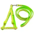 Green cartoon print pet harness and leash set, 1cm width, ideal for walking small dogs & cats. - Width 1.0cm, Leash Length 120cm / Fluorescent Green
