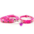 Pink pet leash and collar set with cute cartoon bee pattern, durable nylon for cats and dogs. - Rose Red