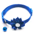 Blue pet collar with fabric flower rhinestone decor and bell detail for cats and small dogs. - Blue