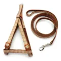 Brown plaid dog harness and leash set, vest style pet walking accessories for dogs and cats. - Coffee