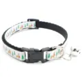 Close-up detail of Christmas pet collar with cute reindeer print, bell, and secure buckle. - 1.0cm Width, Adjustable 19-32cm / White
