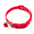 Red pet collar with cute paw prints and bell, adjustable nylon cat and dog safety neck strap. - Red